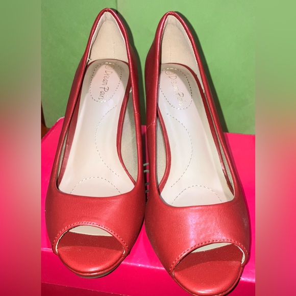 Dream Pairs Shoes - EUC Dream Pairs Open Toe Red Pumps City-OT 3.5” Heel size 8.5 worn once w/box